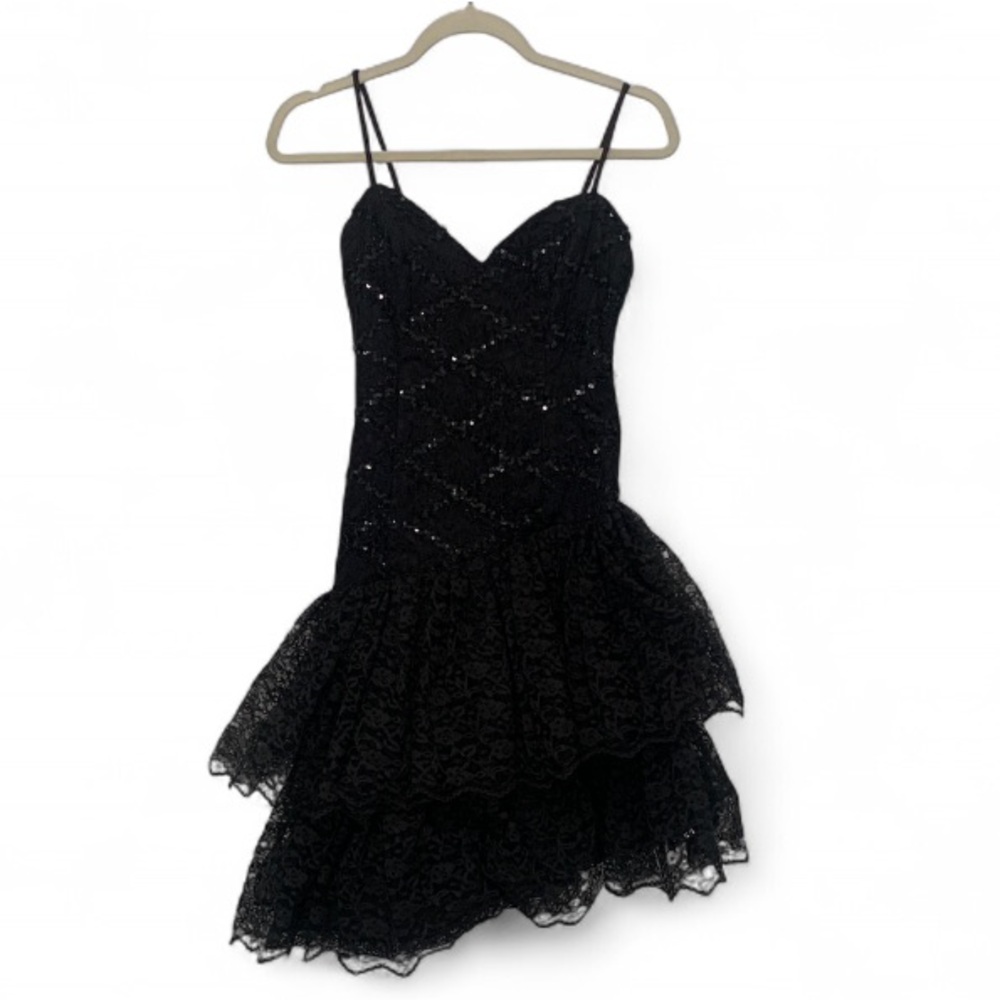 Loralie Black Lace Sequin Mini Party Dress